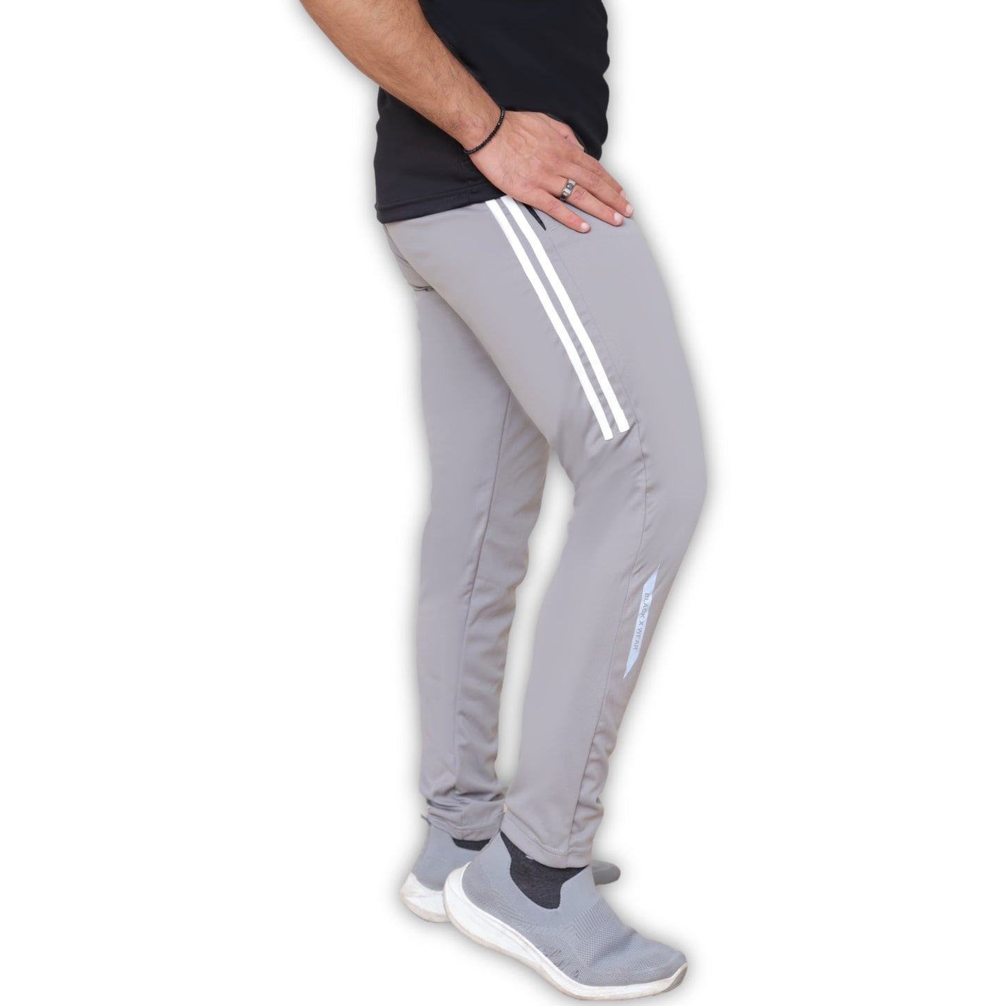 SANDY GRAY TROUSER WITH WHITE STRIPES